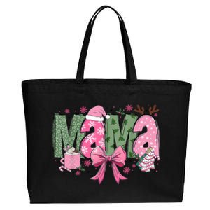 Retro Christmas Mama Coquette Bows Mom Mother Xmas Pajamas Gift Cotton Canvas Jumbo Tote