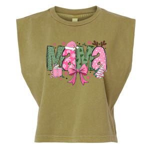 Retro Christmas Mama Coquette Bows Mom Mother Xmas Pajamas Gift Garment-Dyed Women's Muscle Tee