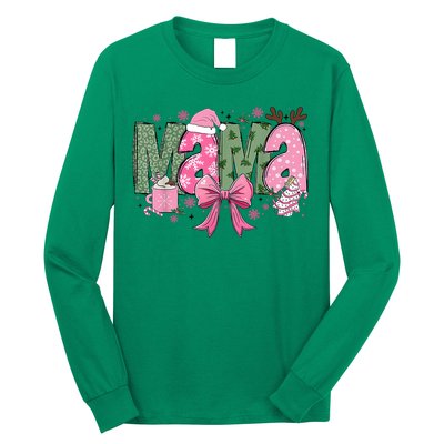 Retro Christmas Mama Coquette Bows Mom Mother Xmas Pajamas Gift Long Sleeve Shirt