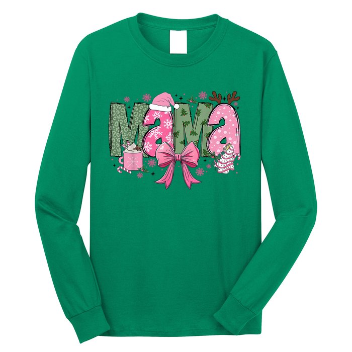 Retro Christmas Mama Coquette Bows Mom Mother Xmas Pajamas Gift Long Sleeve Shirt