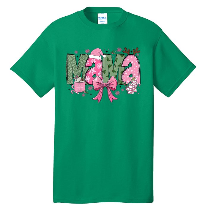 Retro Christmas Mama Coquette Bows Mom Mother Xmas Pajamas Gift Tall T-Shirt