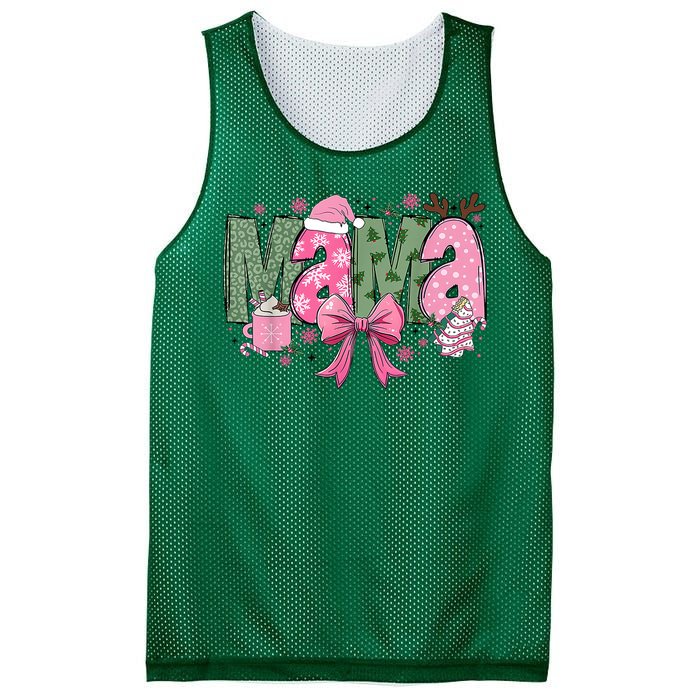 Retro Christmas Mama Coquette Bows Mom Mother Xmas Pajamas Gift Mesh Reversible Basketball Jersey Tank