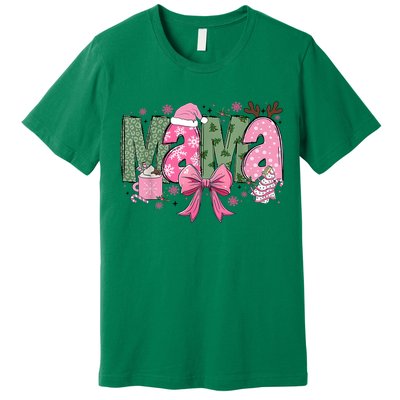 Retro Christmas Mama Coquette Bows Mom Mother Xmas Pajamas Gift Premium T-Shirt