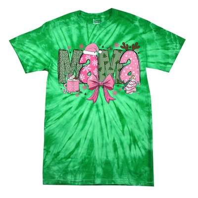 Retro Christmas Mama Coquette Bows Mom Mother Xmas Pajamas Gift Tie-Dye T-Shirt