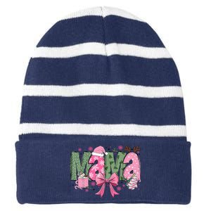 Retro Christmas Mama Coquette Bows Mom Mother Xmas Pajamas Gift Striped Beanie with Solid Band