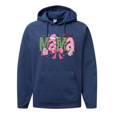 Retro Christmas Mama Coquette Bows Mom Mother Xmas Pajamas Gift Performance Fleece Hoodie