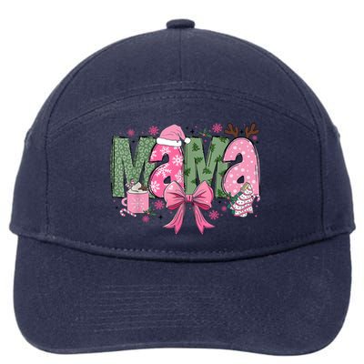 Retro Christmas Mama Coquette Bows Mom Mother Xmas Pajamas Gift 7-Panel Snapback Hat