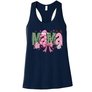 Retro Christmas Mama Coquette Bows Mom Mother Xmas Pajamas Gift Women's Racerback Tank