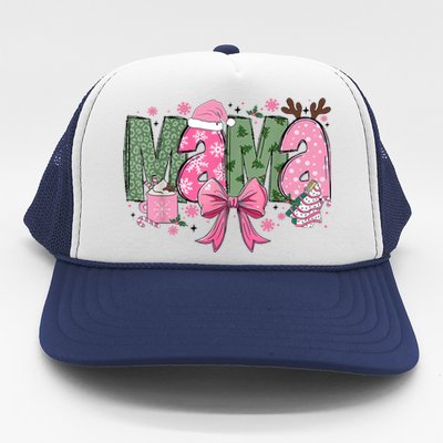 Retro Christmas Mama Coquette Bows Mom Mother Xmas Pajamas Gift Trucker Hat