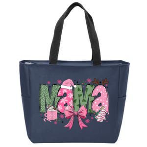 Retro Christmas Mama Coquette Bows Mom Mother Xmas Pajamas Gift Zip Tote Bag