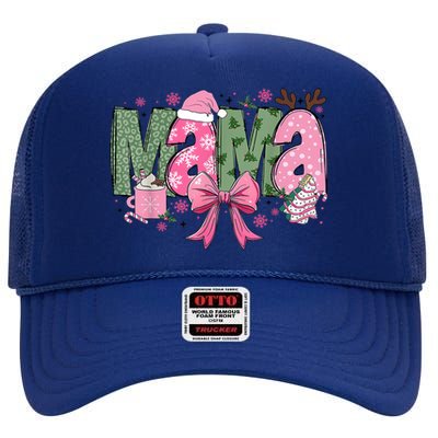 Retro Christmas Mama Coquette Bows Mom Mother Xmas Pajamas Gift High Crown Mesh Back Trucker Hat