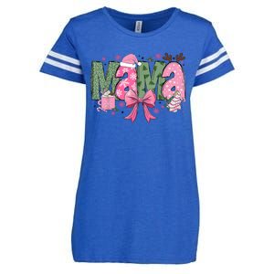 Retro Christmas Mama Coquette Bows Mom Mother Xmas Pajamas Gift Enza Ladies Jersey Football T-Shirt