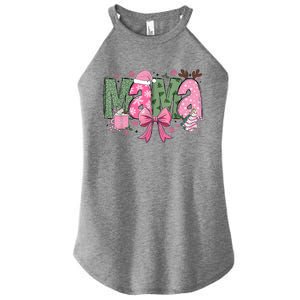 Retro Christmas Mama Coquette Bows Mom Mother Xmas Pajamas Gift Women's Perfect Tri Rocker Tank