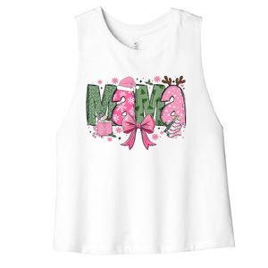 Retro Christmas Mama Coquette Bows Mom Mother Xmas Pajamas Gift Women's Racerback Cropped Tank