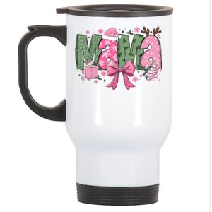 Retro Christmas Mama Coquette Bows Mom Mother Xmas Pajamas Gift Stainless Steel Travel Mug