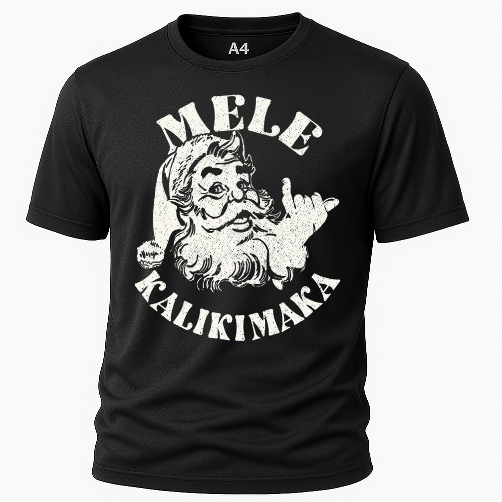 Retro Christmas Mele Kalikimaka Santa Claus Shaka Hawaii Cooling Performance Crew T-Shirt