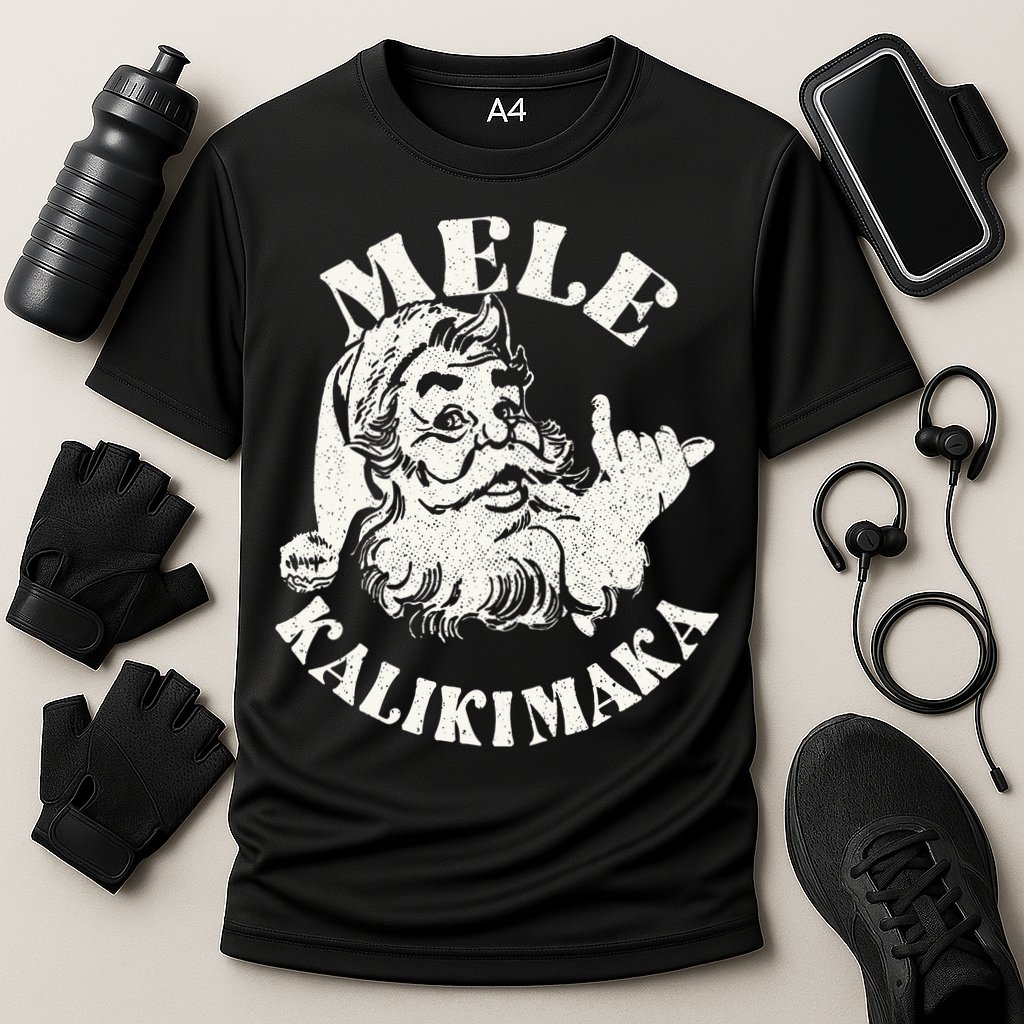 Retro Christmas Mele Kalikimaka Santa Claus Shaka Hawaii Cooling Performance Crew T-Shirt