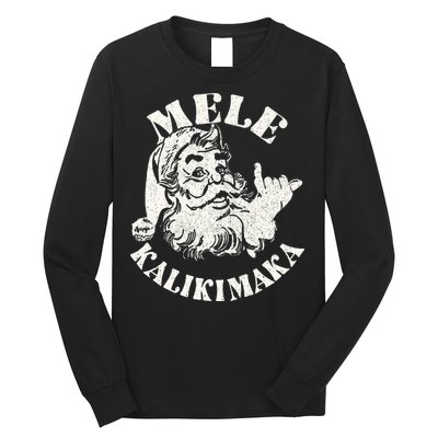 Retro Christmas Mele Kalikimaka Santa Claus Shaka Hawaii Long Sleeve Shirt