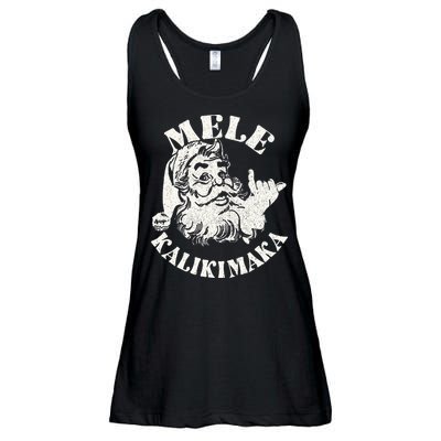 Retro Christmas Mele Kalikimaka Santa Claus Shaka Hawaii Ladies Essential Flowy Tank