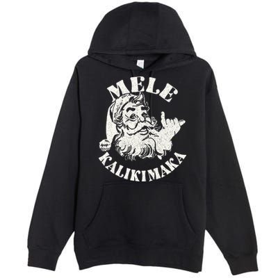 Retro Christmas Mele Kalikimaka Santa Claus Shaka Hawaii Premium Pullover Hoodie
