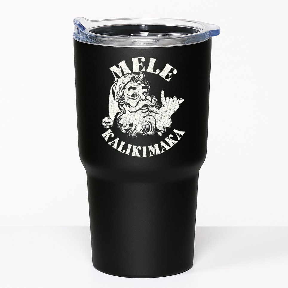 Retro Christmas Mele Kalikimaka Santa Claus Shaka Hawaii Tumbler