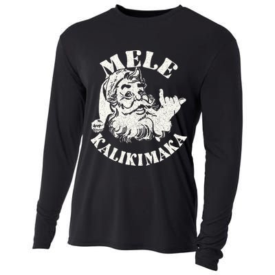 Retro Christmas Mele Kalikimaka Santa Claus Shaka Hawaii Cooling Performance Long Sleeve Crew