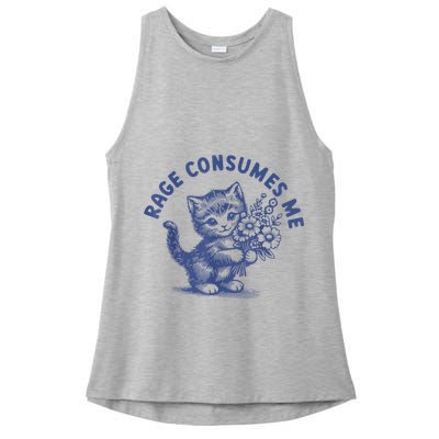Rage Consumes Me Cat Flower Cute Kitty Cat Meme Ladies PosiCharge Tri-Blend Wicking Tank