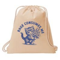 Rage Consumes Me Cat Flower Cute Kitty Cat Meme Drawstring Bag