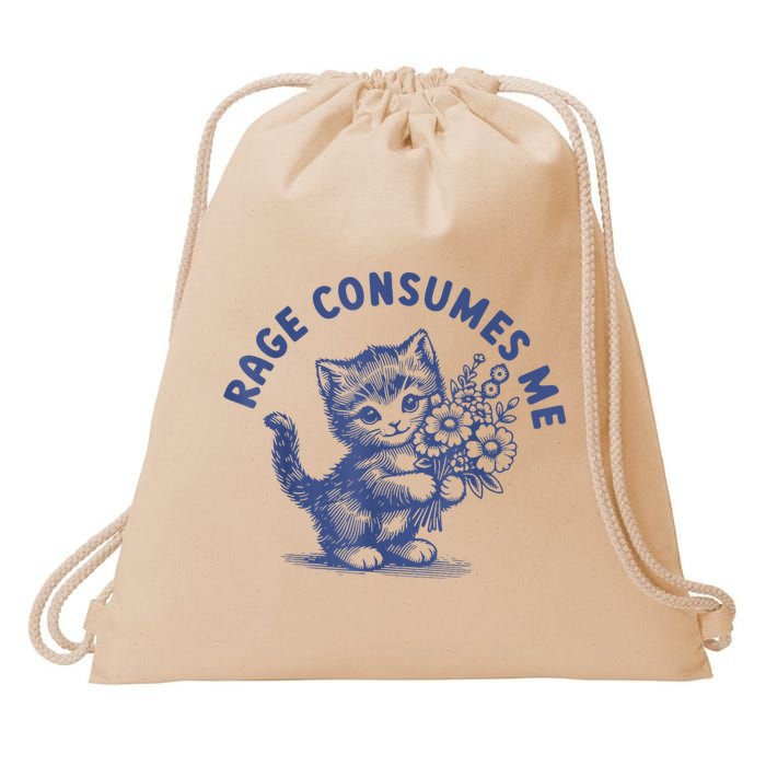 Rage Consumes Me Cat Flower Cute Kitty Cat Meme Drawstring Bag