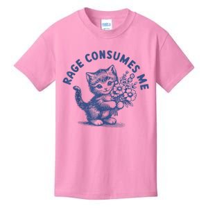 Rage Consumes Me Cat Flower Cute Kitty Cat Meme Kids T-Shirt