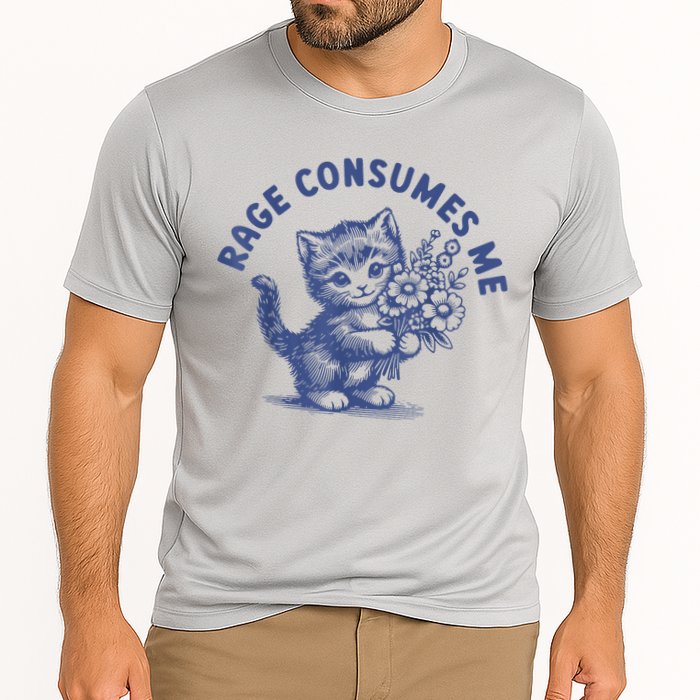 Rage Consumes Me Cat Flower Cute Kitty Cat Meme Cooling Performance Crew T-Shirt