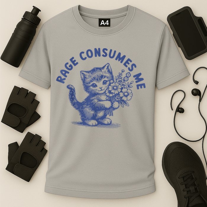 Rage Consumes Me Cat Flower Cute Kitty Cat Meme Cooling Performance Crew T-Shirt