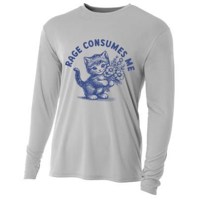 Rage Consumes Me Cat Flower Cute Kitty Cat Meme Cooling Performance Long Sleeve Crew