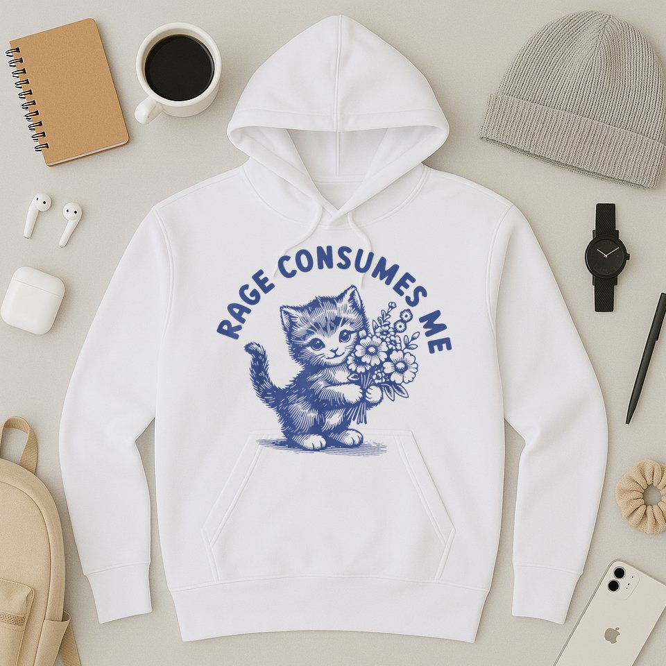 Rage Consumes Me Cat Flower Cute Kitty Cat Meme Hoodie