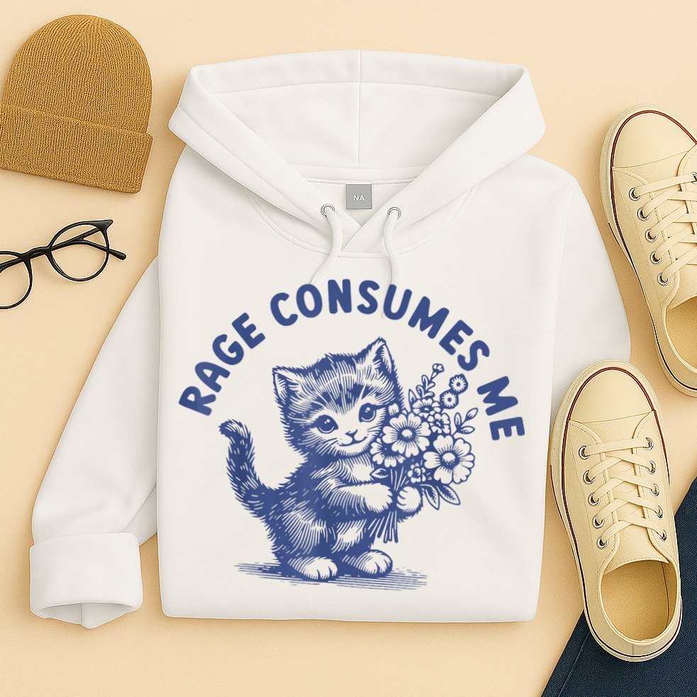 Rage Consumes Me Cat Flower Cute Kitty Cat Meme Hoodie