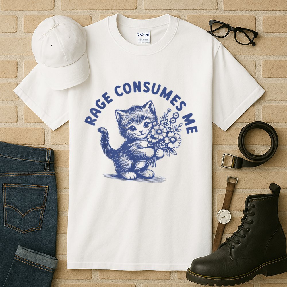 Rage Consumes Me Cat Flower Cute Kitty Cat Meme Tall T-Shirt