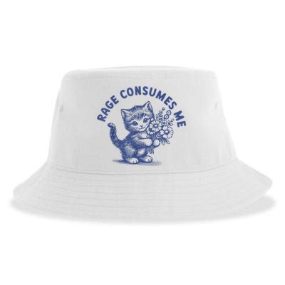Rage Consumes Me Cat Flower Cute Kitty Cat Meme Sustainable Bucket Hat