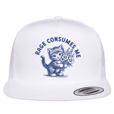 Rage Consumes Me Cat Flower Cute Kitty Cat Meme Flat Bill Trucker Hat
