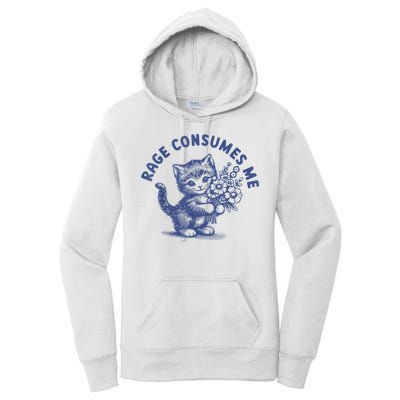 Rage Consumes Me Cat Flower Cute Kitty Cat Meme Women's Pullover Hoodie