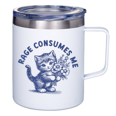 Rage Consumes Me Cat Flower Cute Kitty Cat Meme 12oz Stainless Steel Coffee Mug