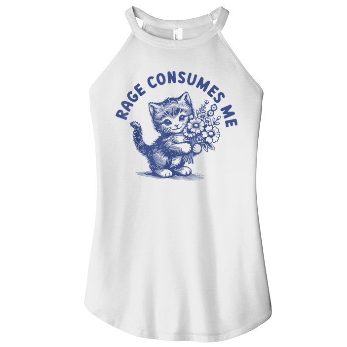 Rage Consumes Me Cat Flower Cute Kitty Cat Meme Women's Perfect Tri Rocker Tank