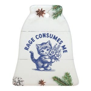 Rage Consumes Me Cat Flower Cute Kitty Cat Meme Ceramic Bell Ornament