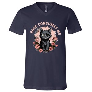 Rage Consumes Me Cat Flower Cute Kitty Cat Meme V-Neck T-Shirt