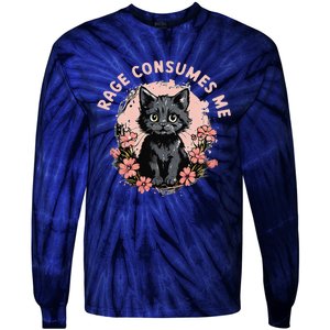 Rage Consumes Me Cat Flower Cute Kitty Cat Meme Tie-Dye Long Sleeve Shirt