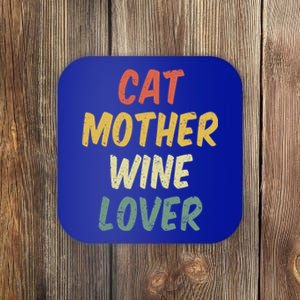 Retro Cat Mother Wine Lover Funny Pet Cat Lover Mother's Day Gift Coaster