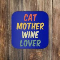 Retro Cat Mother Wine Lover Funny Pet Cat Lover Mother's Day Gift Coaster