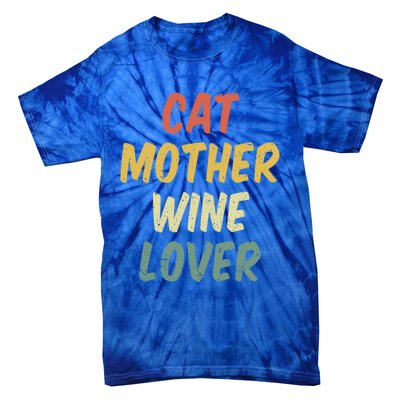 Retro Cat Mother Wine Lover Funny Pet Cat Lover Mother's Day Gift Tie-Dye T-Shirt