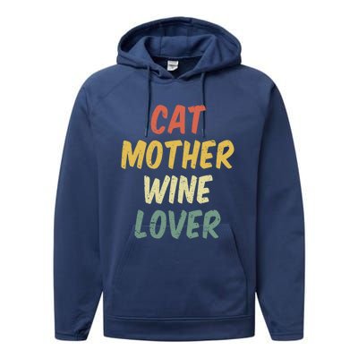 Retro Cat Mother Wine Lover Funny Pet Cat Lover Mother's Day Gift Performance Fleece Hoodie