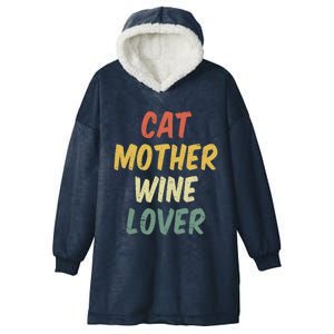 Retro Cat Mother Wine Lover Funny Pet Cat Lover Mother's Day Gift Hooded Wearable Blanket