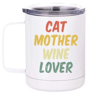 Retro Cat Mother Wine Lover Funny Pet Cat Lover Mother's Day Gift 12 oz Stainless Steel Tumbler Cup